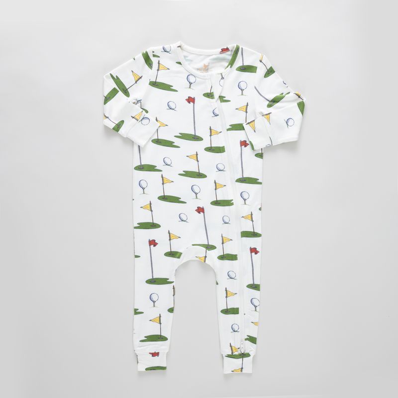 Pink Chicken Baby Bamboo Romper Cream Golf Tournament Little Sprout