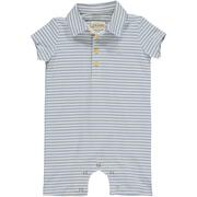 Drift Pique Polo Romper - Blue Cream Stripe