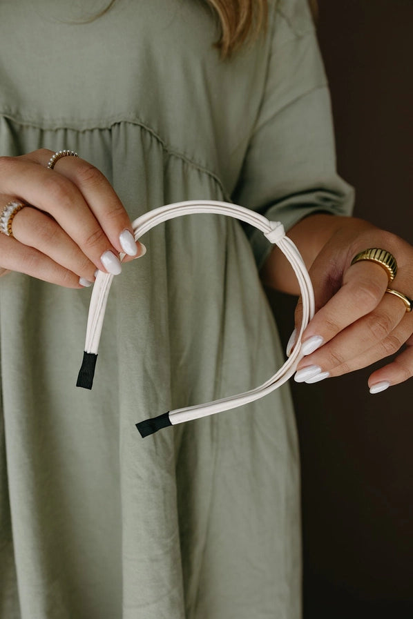 Leather Knot Headband - Cream