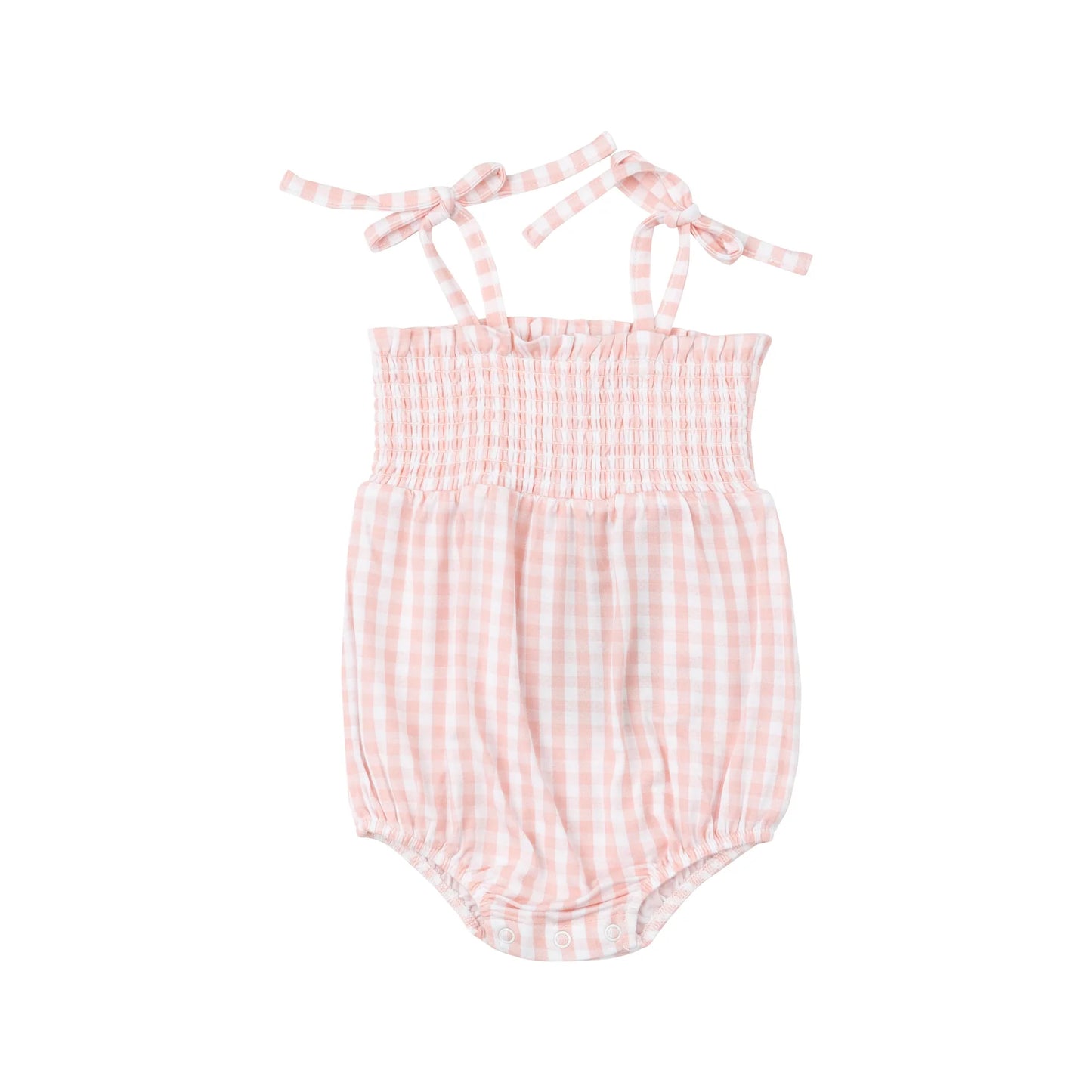 tie strap smocked bubble ss24 - mini gingham pink