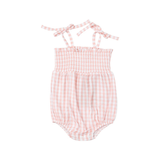 tie strap smocked bubble ss24 - mini gingham pink