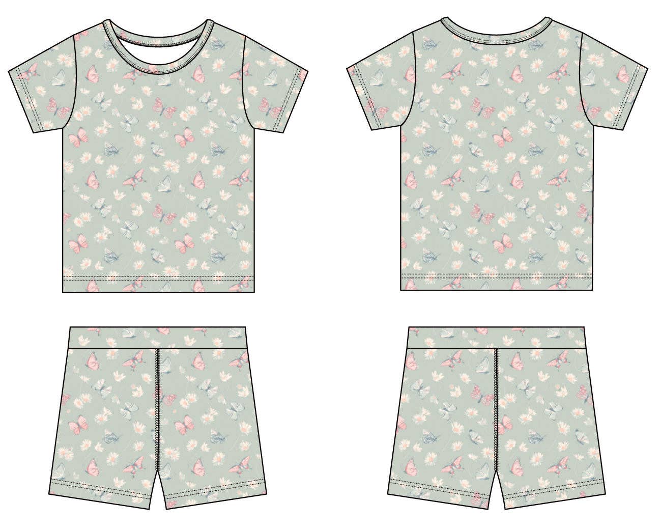 Summer PJ - Butterfly Daisy Mint: Butterfly Daisy Mint / Girl / 7 Years-Little Sprout