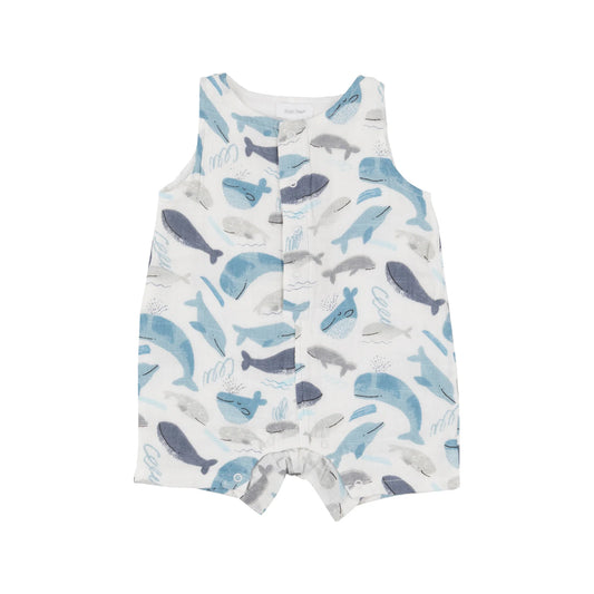 Shortie Romper - Blue Whales