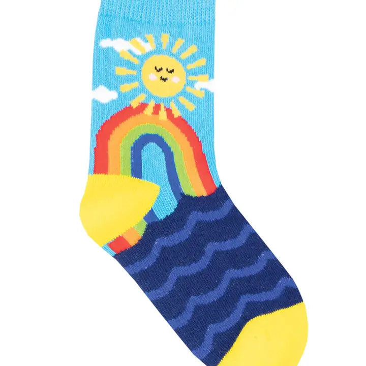 Kids Cotton Crew Socks -  Sunshine & Rainbows   2-4Y