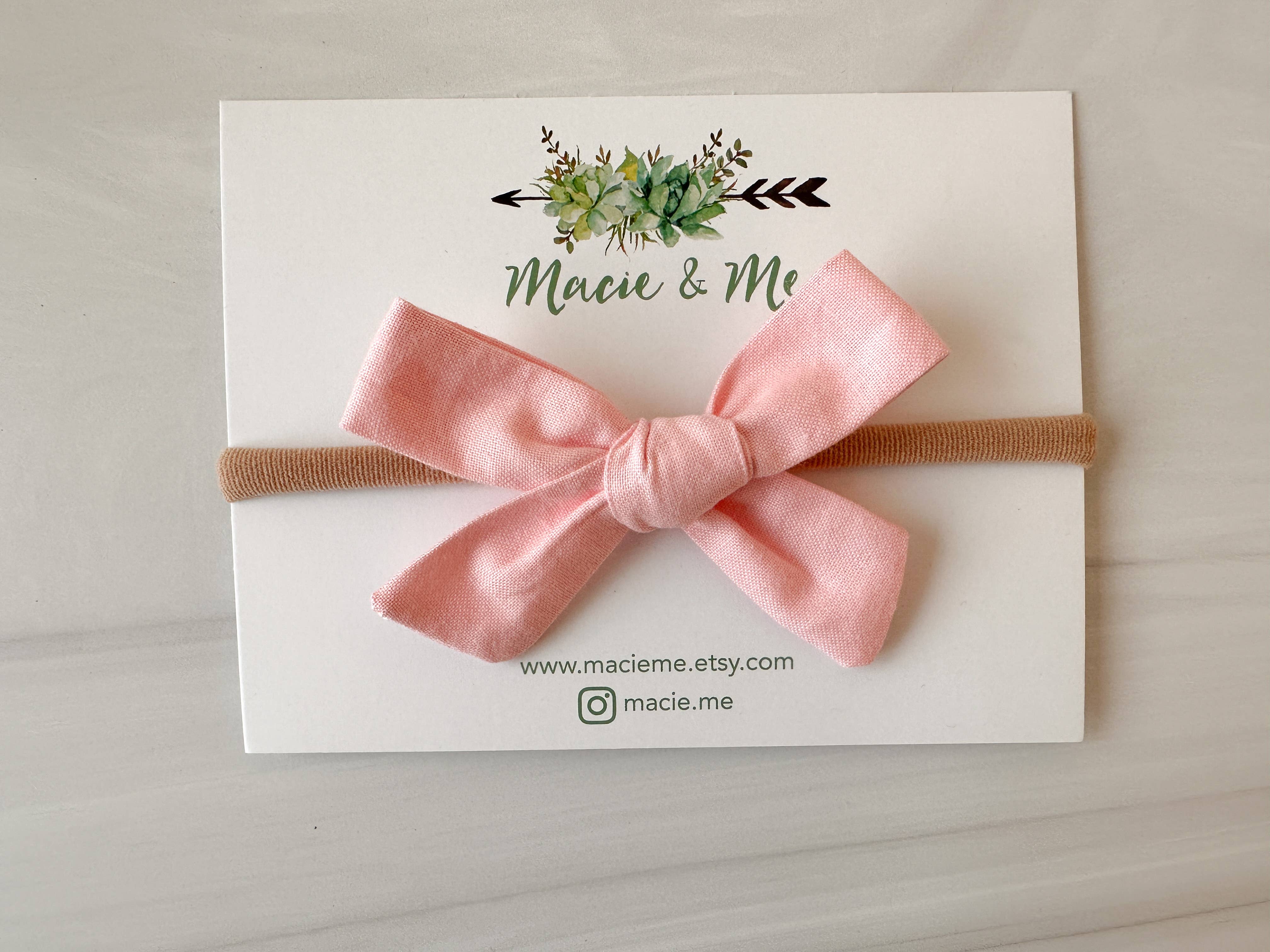 Baby Pink Hand Tied Pigtail Bows: 1 Bow on Headband