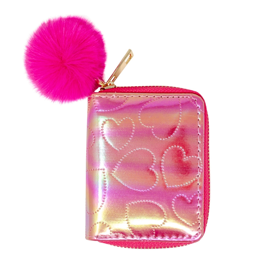 Shiny Dotted Heart Wallet - Hot Pink