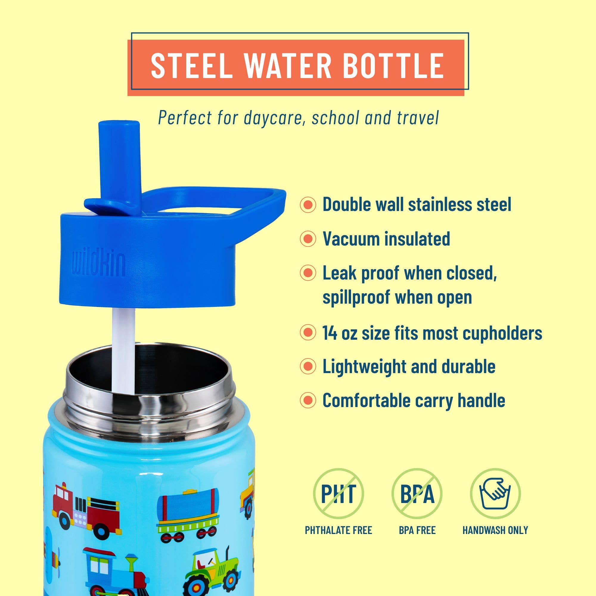 Trains, Planes & Trucks 14 oz Stainless Steel Water Bottle