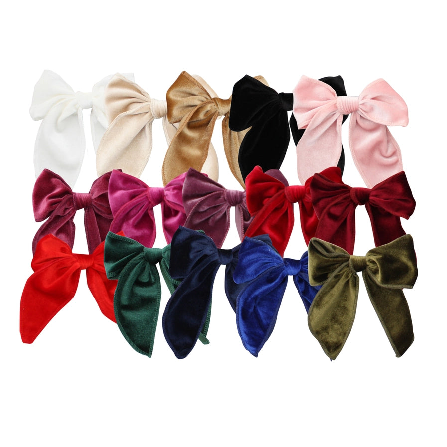 Drapey Velvet Long Tail Bow - Scarlet