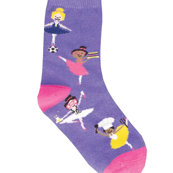 Kids Cotton Crew Socks - Girl Power/Purple  4-7Y