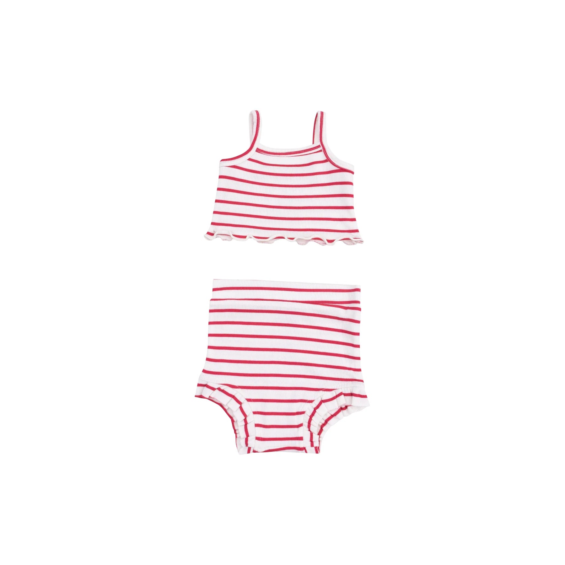 Tank Top and High Waisted Short Set - Vintage Red Stripe