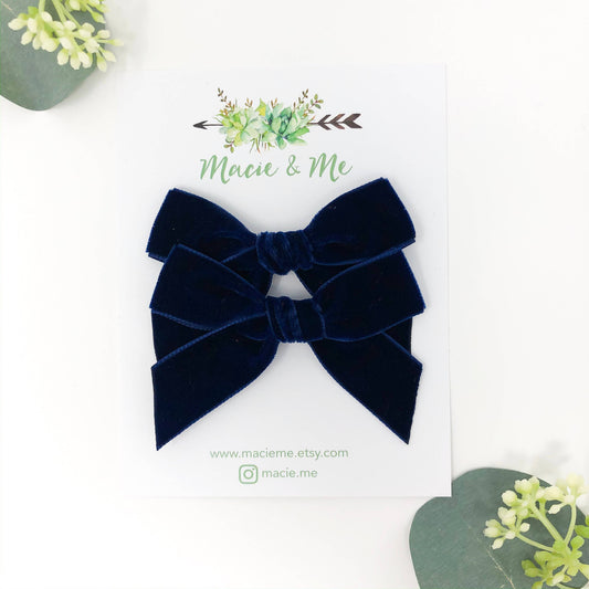 Navy Velvet Bows : Pigtail Set