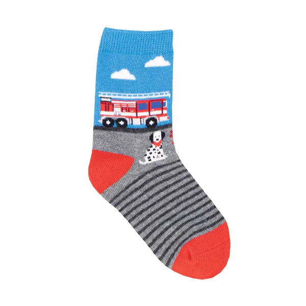 Kids Cotton Crew Socks -  Fire Engine    2-4Y