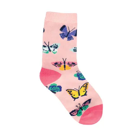 Kids Cotton Crew Socks - Butterfly Migration    2-4Y