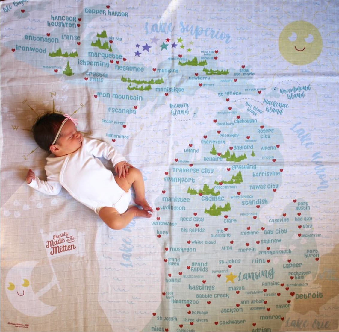 Michigan Baby Swaddle Blanket: Michigan Map 47 x 47