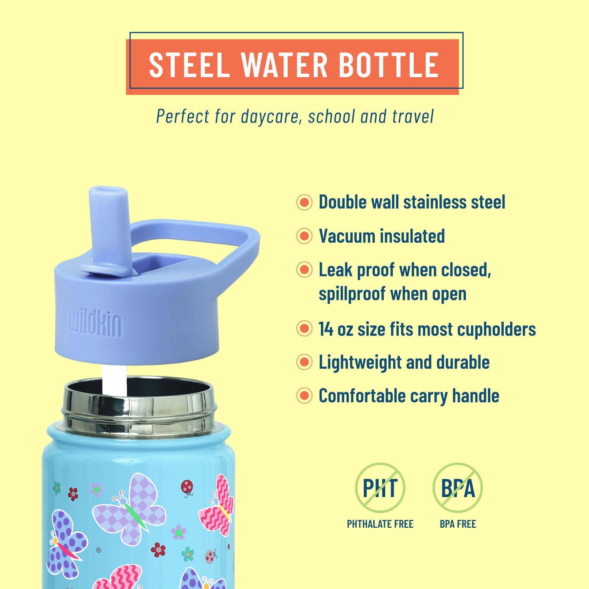Butterfly Garden Blue 14 oz Steel Bottle-Little Sprout