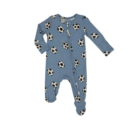 2 Way Zipper Footie - Soccer Blue NB-Little Sprout