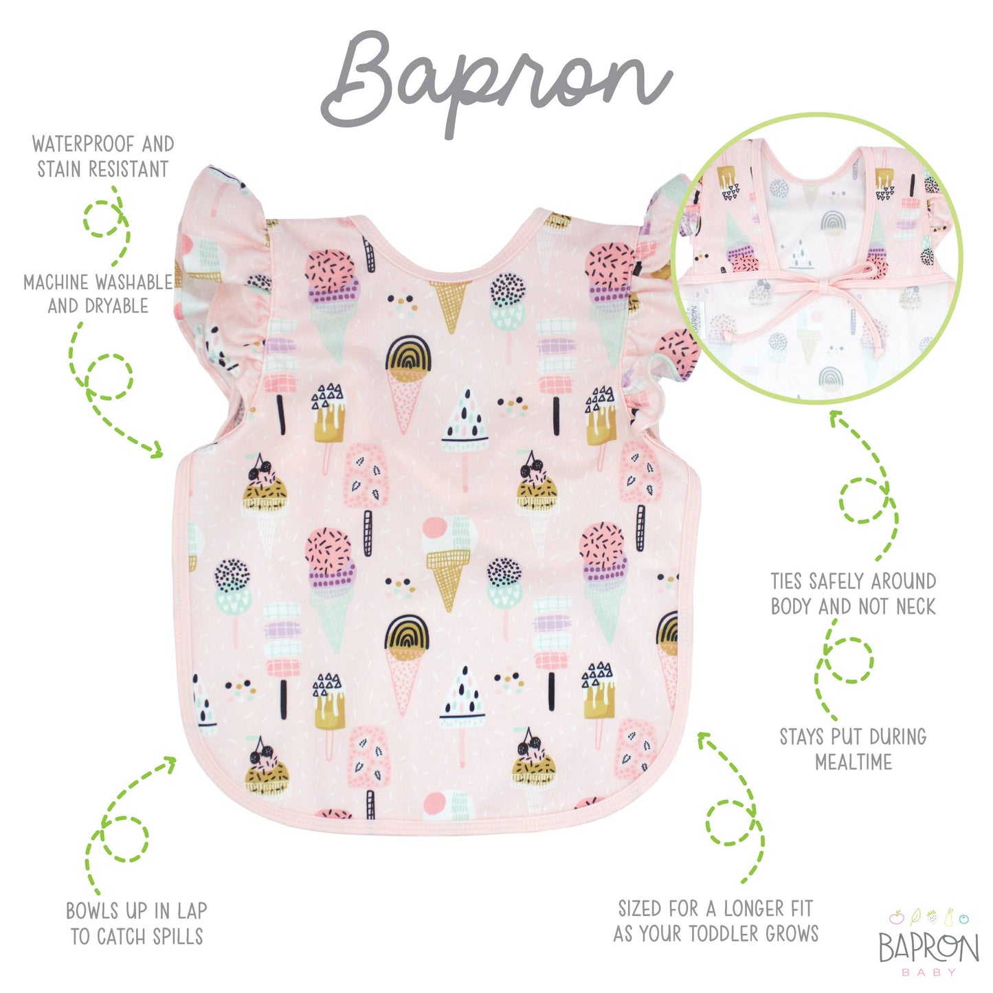 Pink Ice Cream Bapron: Toddler (6m-3T)