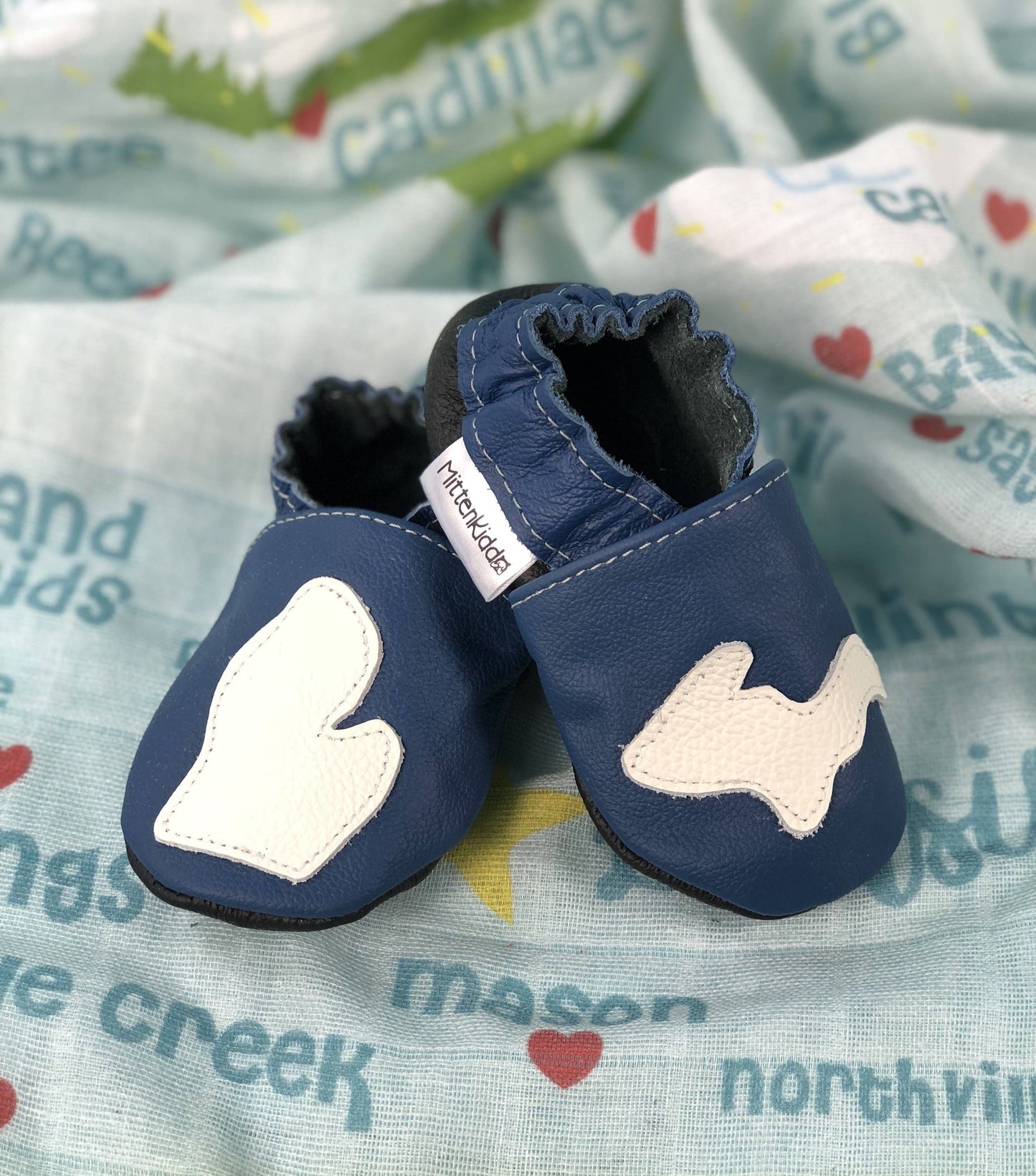 Mitten Kiddo - Soft Leather Baby Shoes: Navy / 0-6 month