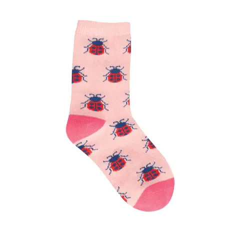 Kids Cotton Crew Socks - Ladybug Love/Pink