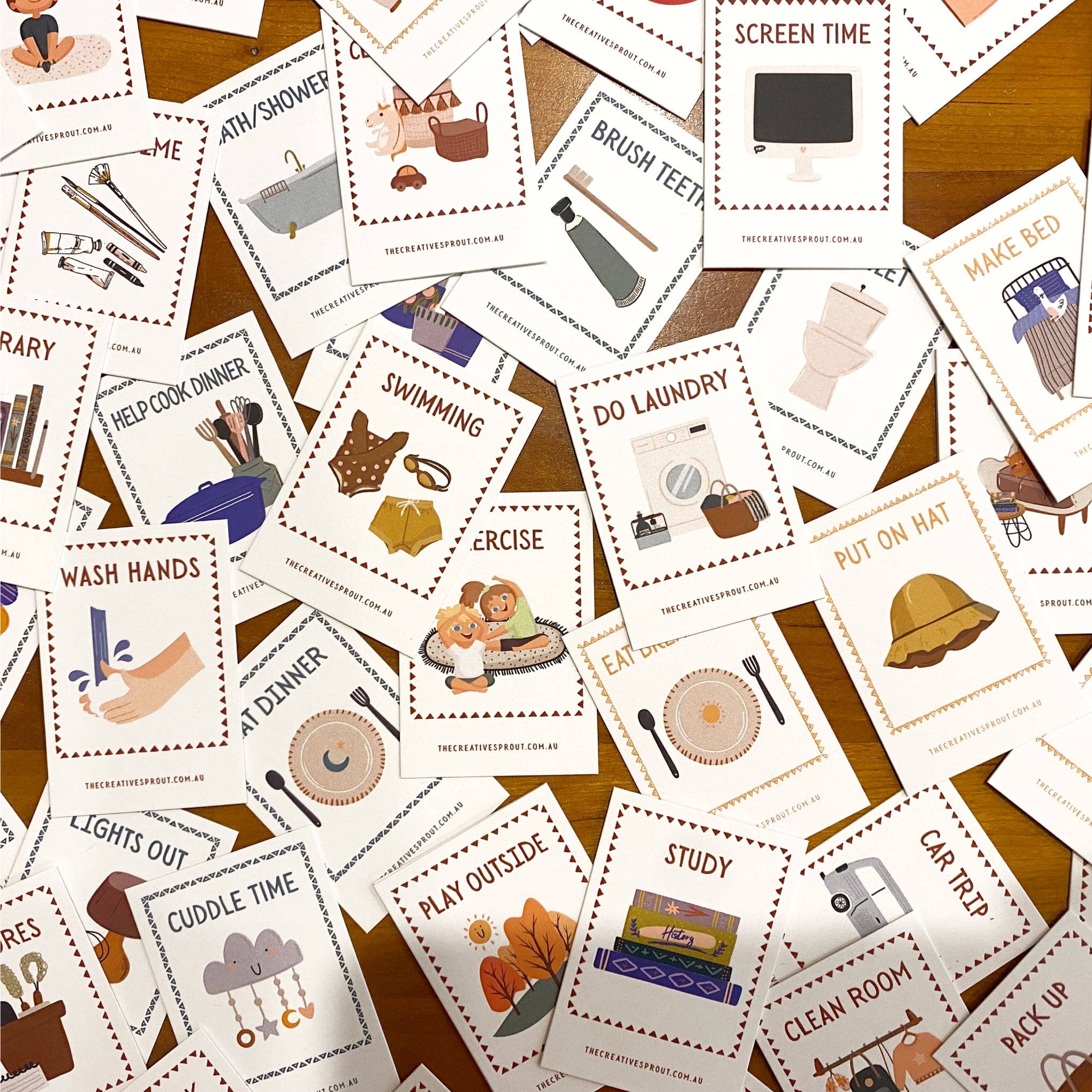 72 Daily Routine Cards & Display Stand: 72 Cards / Bag / 1x Display Stand (Holds 5 Cards)-Little Sprout