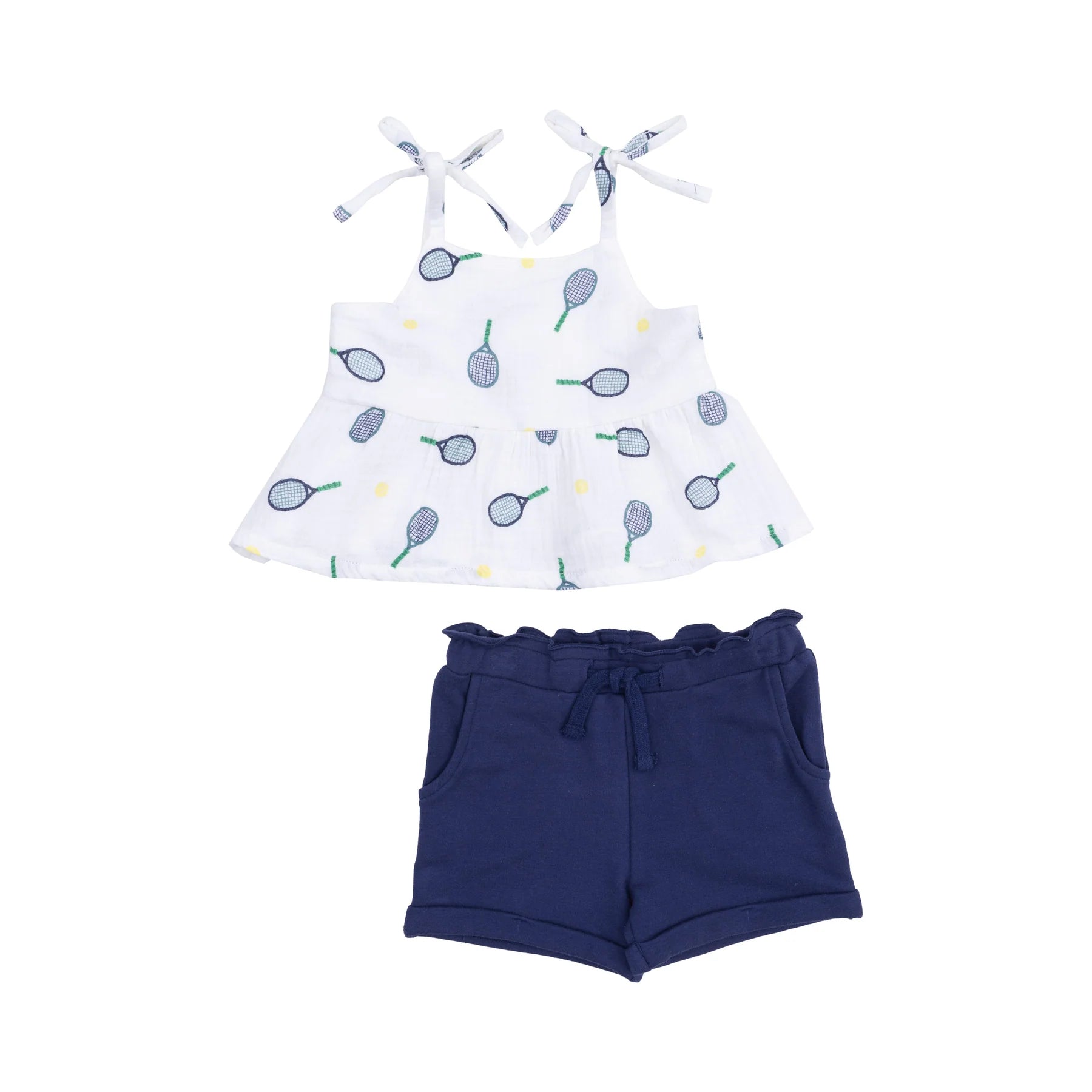 Baby Muslin Peplum Tank with Smocking and French Terry Paperbag Short - Tennis