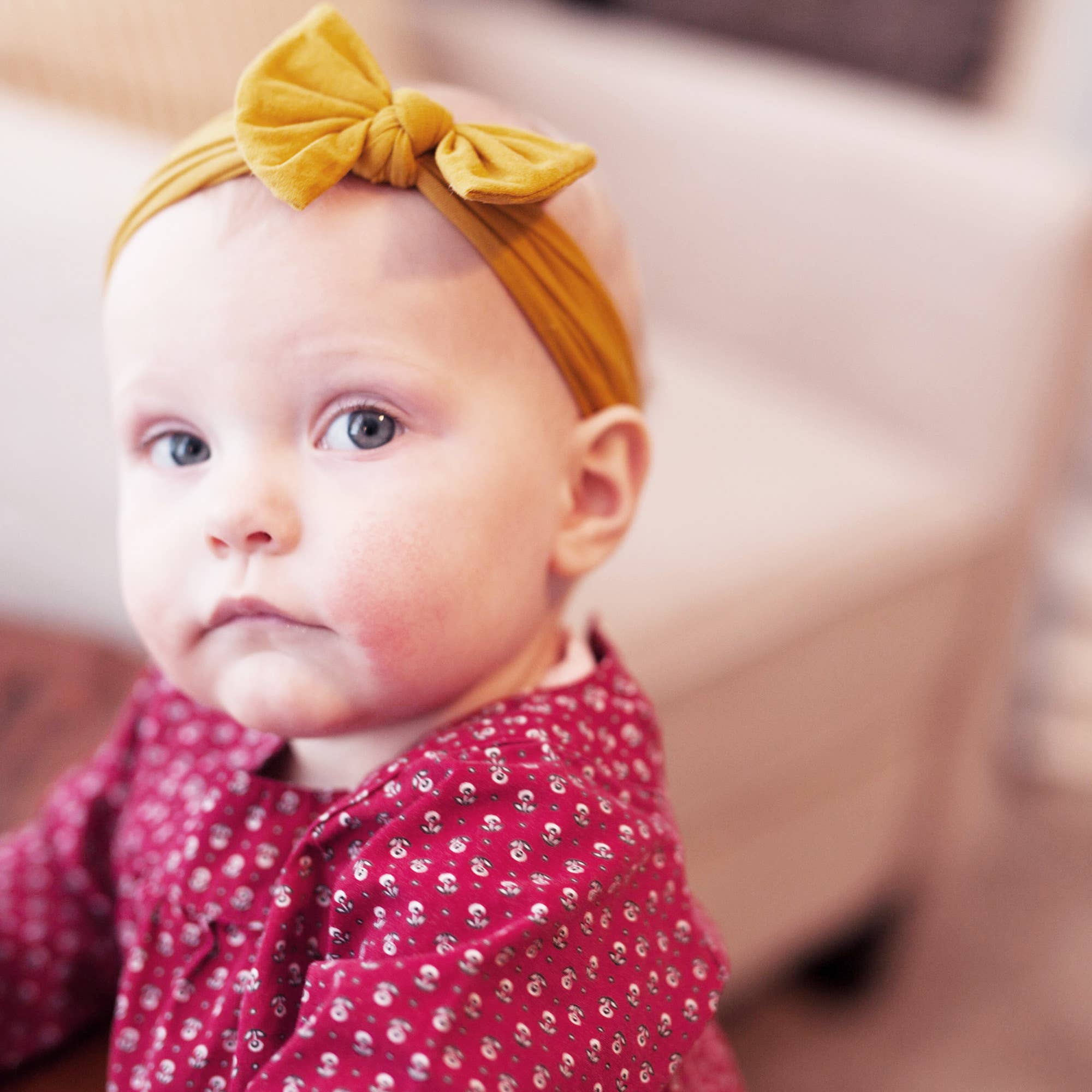 Baby Headband Nylon Infant Bow - Floral Print Begonia