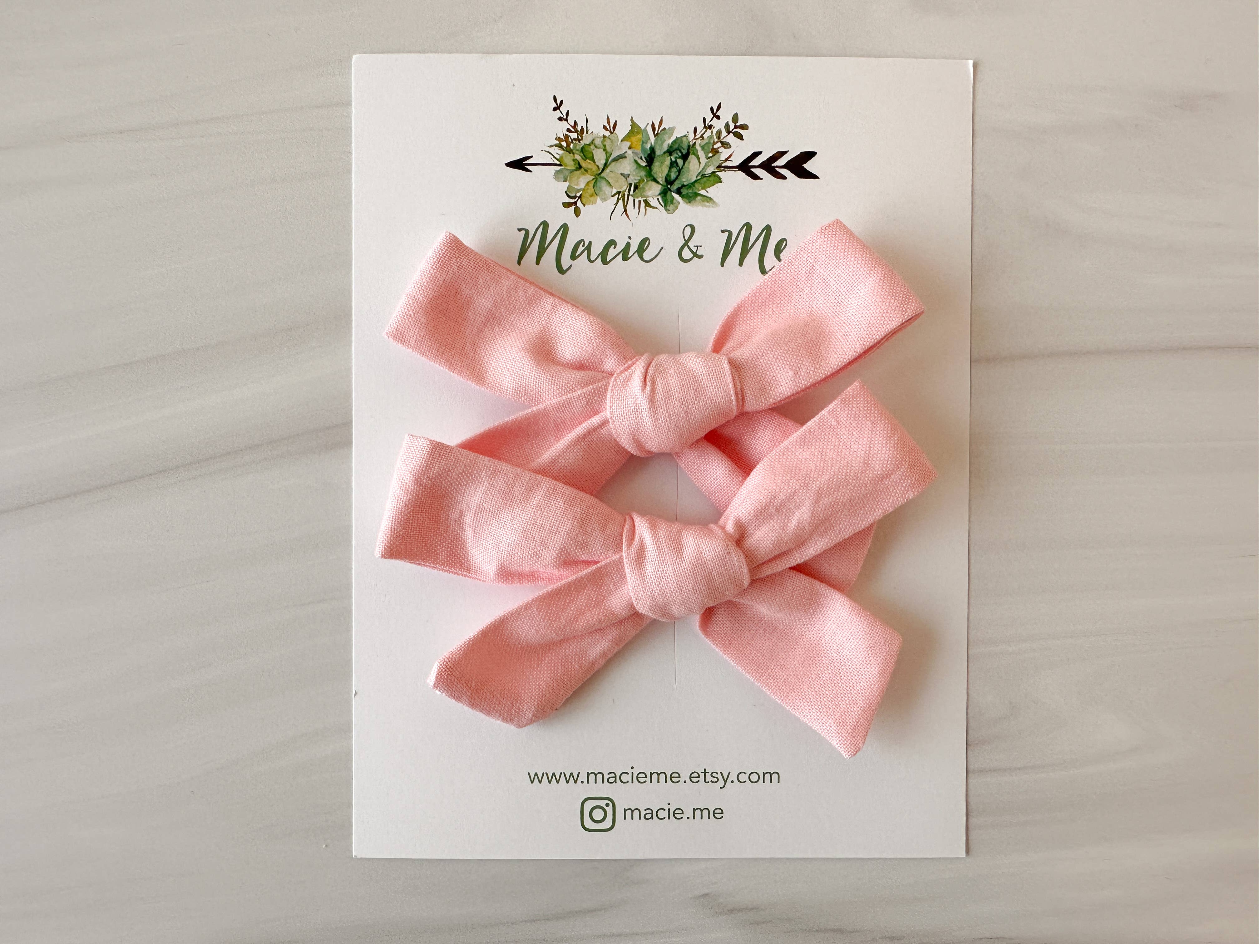 Baby Pink Hand Tied Pigtail Bows: 1 Bow on Headband