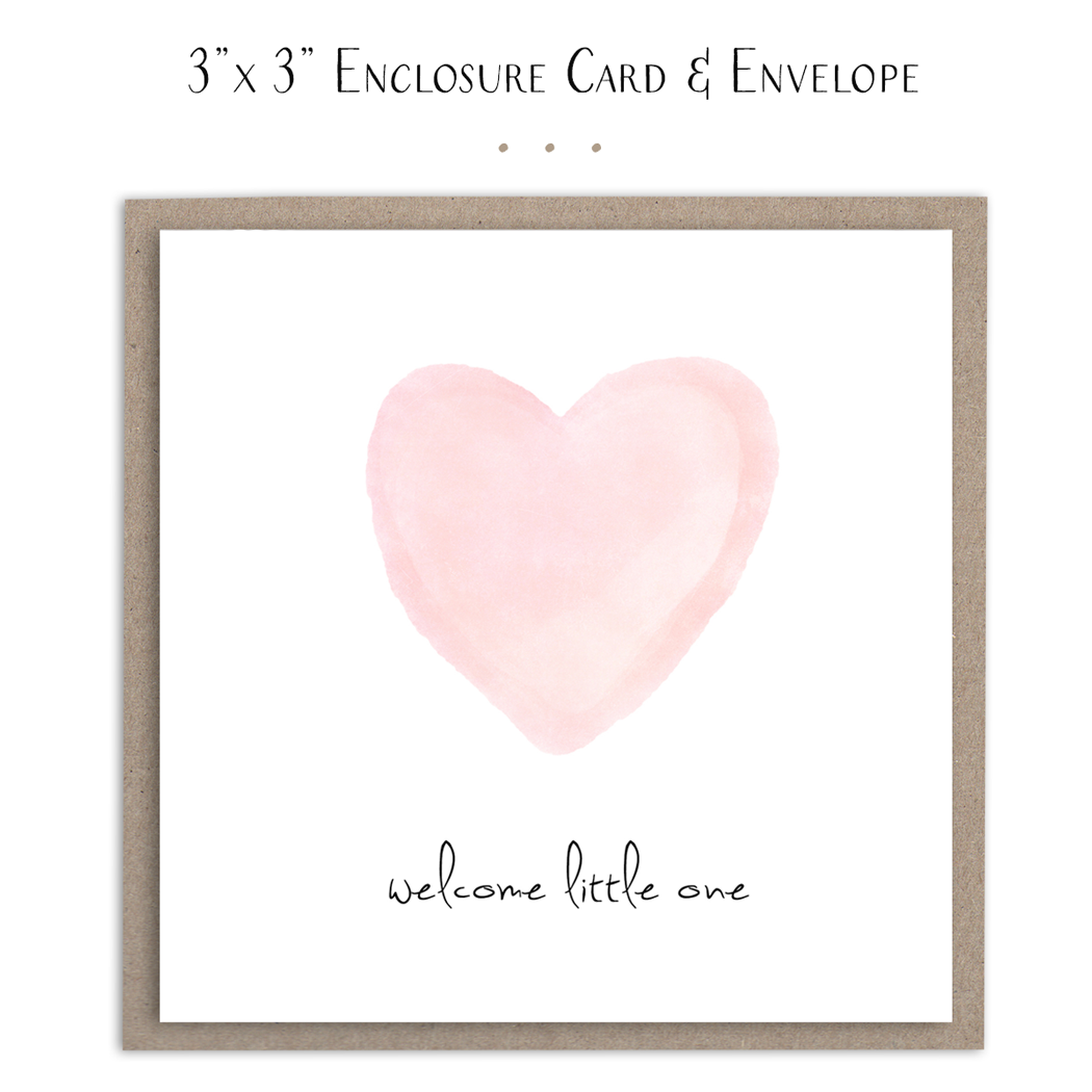 Welcome Little One Mini Card - Pink Heart Baby Girl Card: Plain