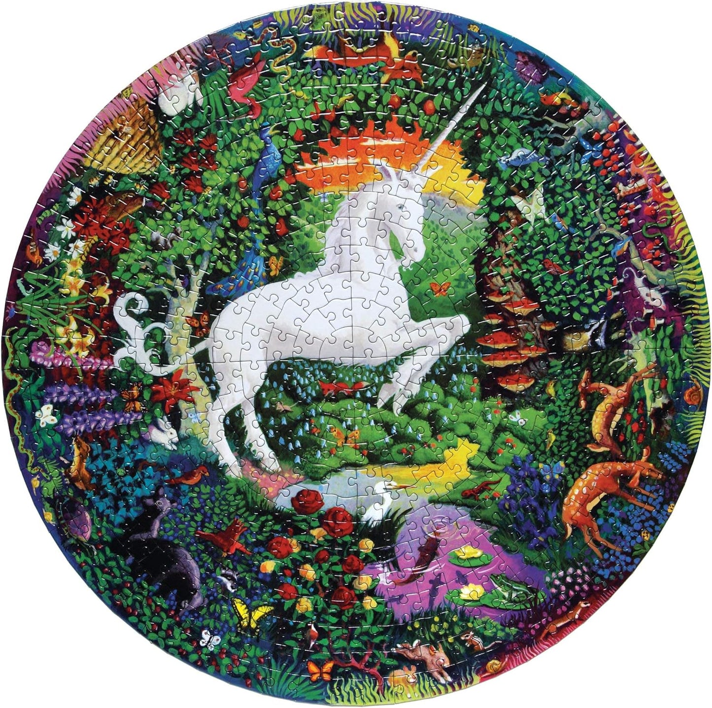 500 pc Round Puzzle-Unicorn Garden