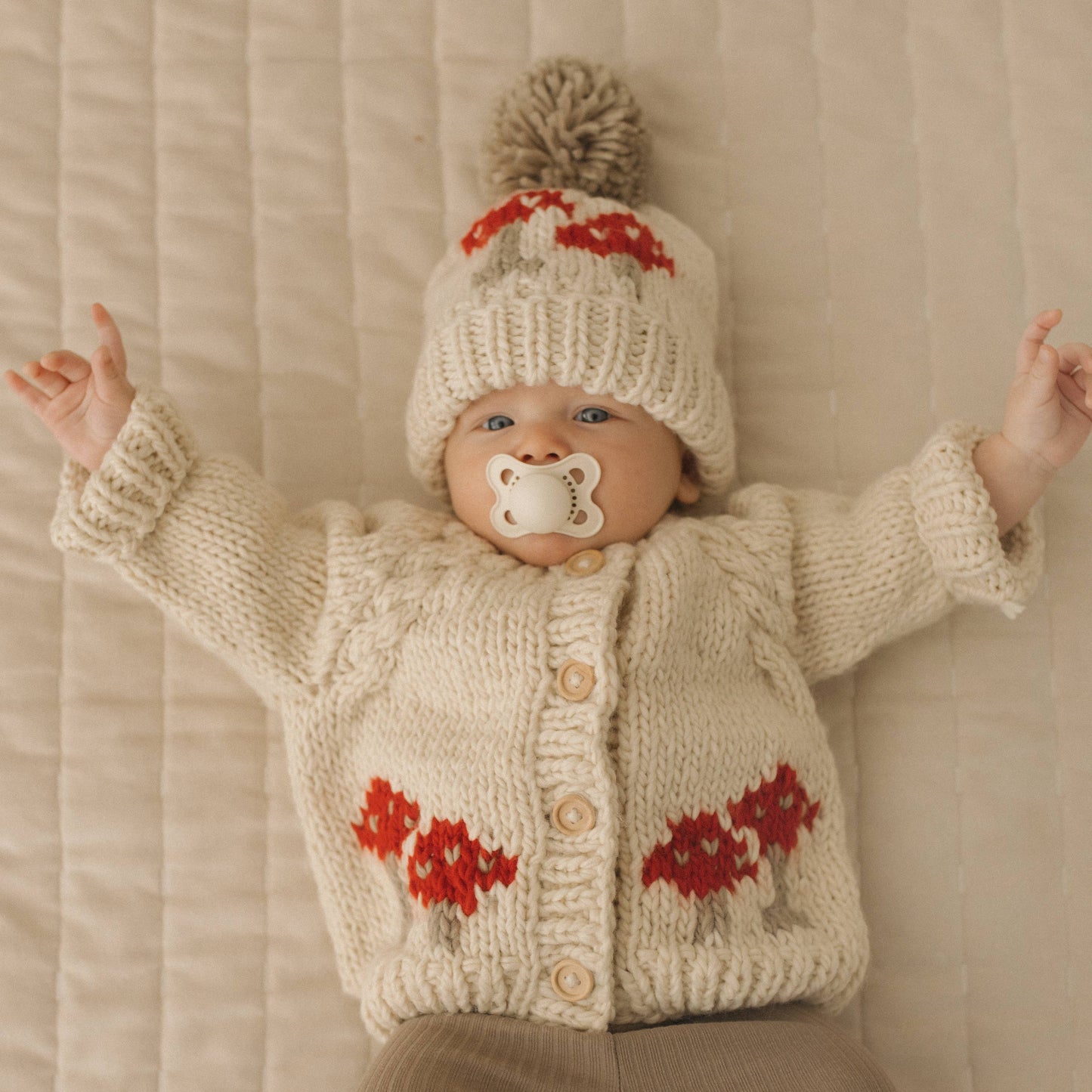 Mushroom Natural Cardigan Sweater Baby & Toddler : 0-6 months