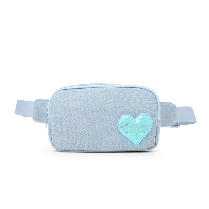 Sequin Heart Belt Bag for Kids - Blue Demin