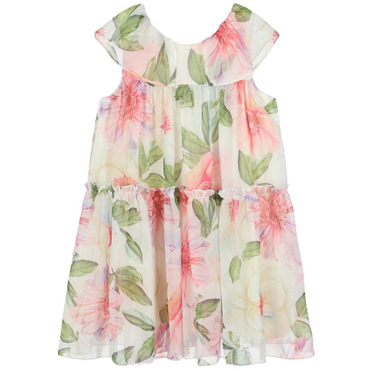 Gauze Printed Dress - Ivory and Pink