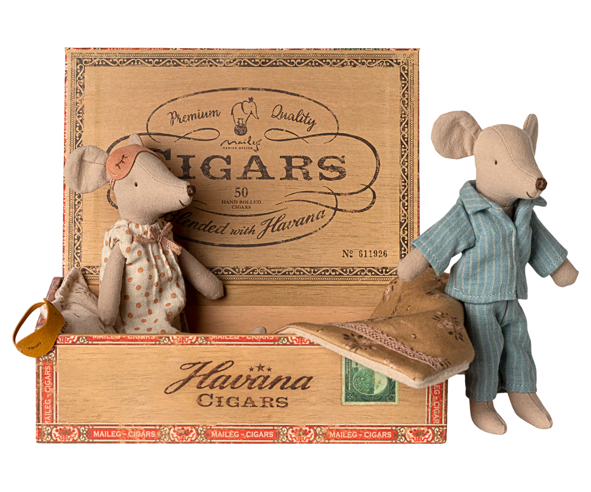 Mum & Dad Mice in Cigarbox