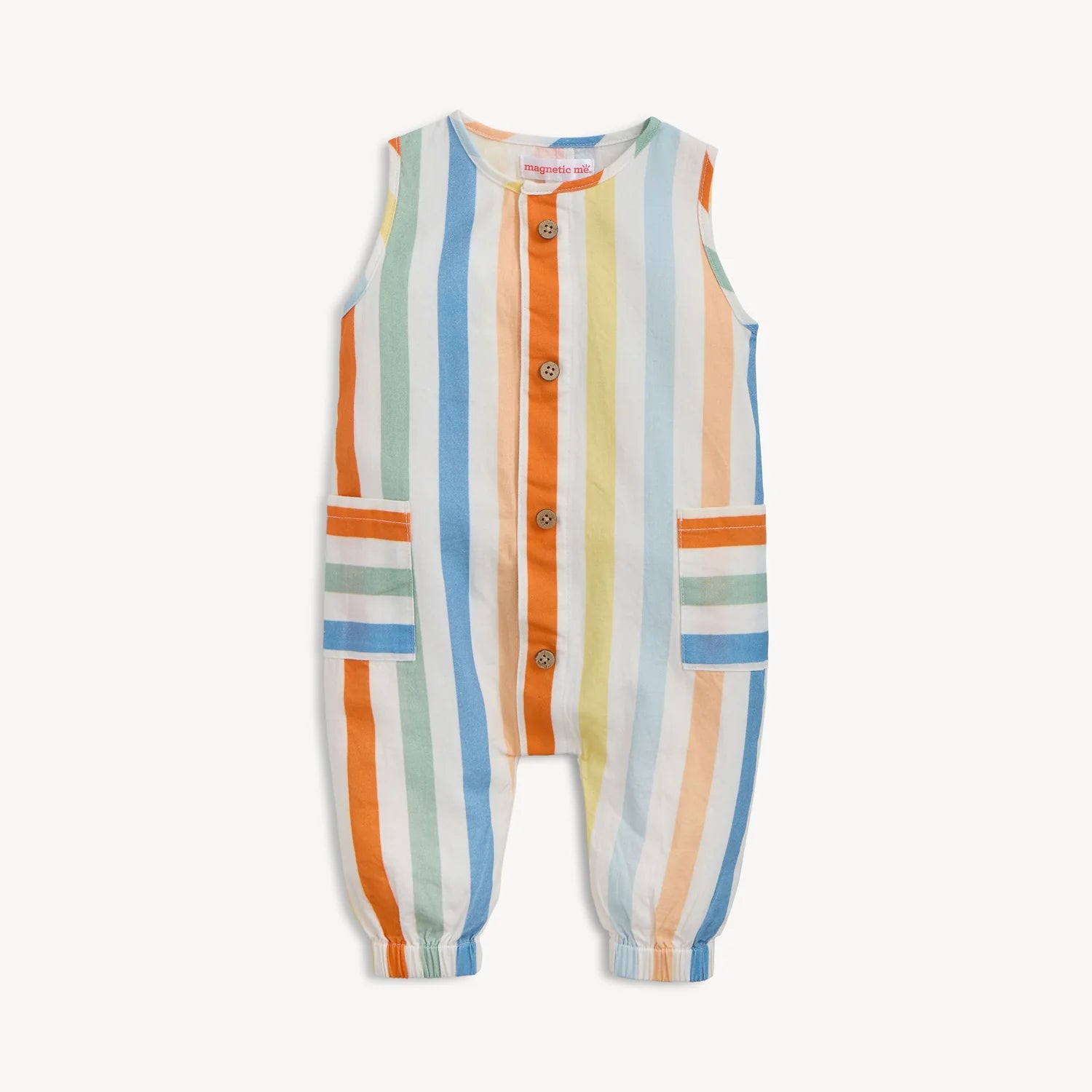 magnetic Me Multi Stripe Woven Sleeveless Pant Romper Little Sprout