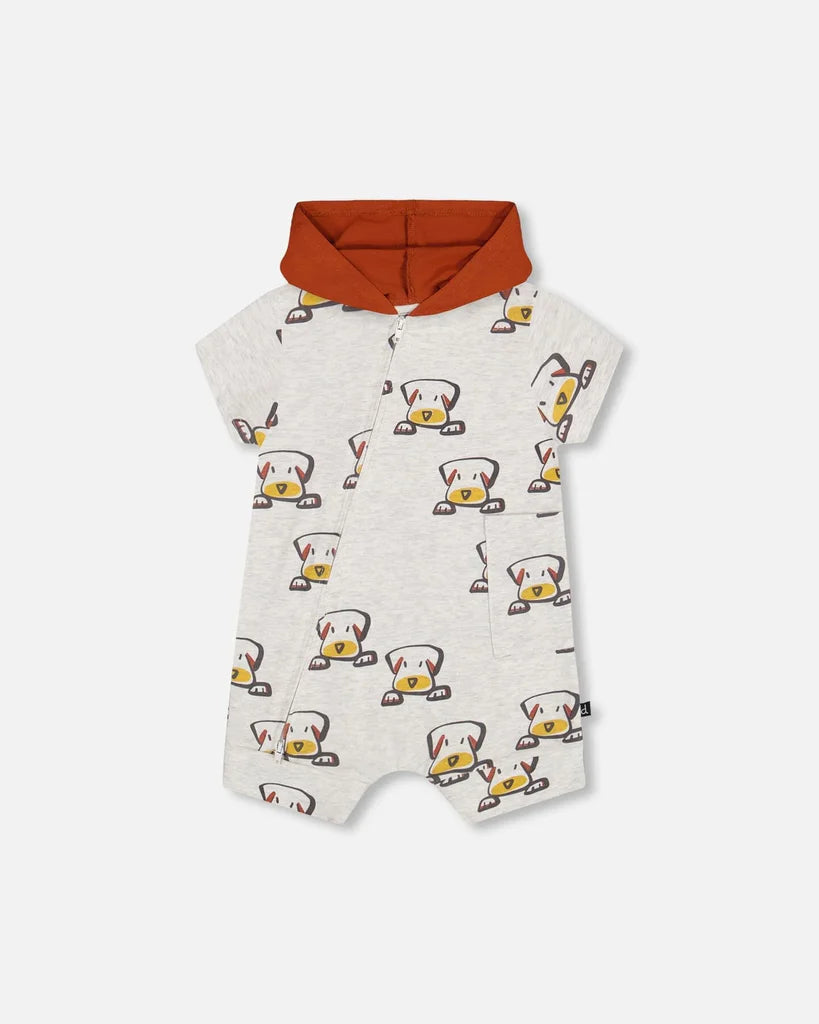 Printed Organic Hooded Romper - Printed Big Dogs