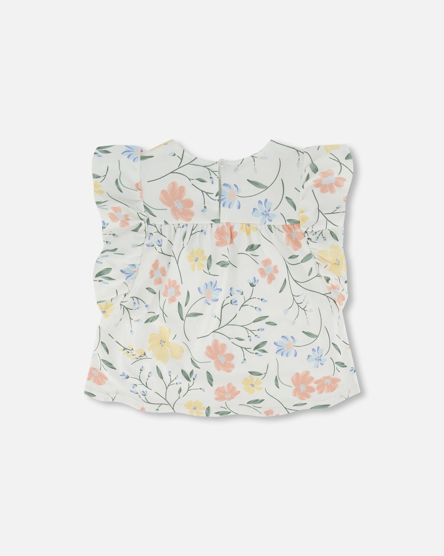 Printed Jersey Top with Frill Sleeves - Off White Flowers