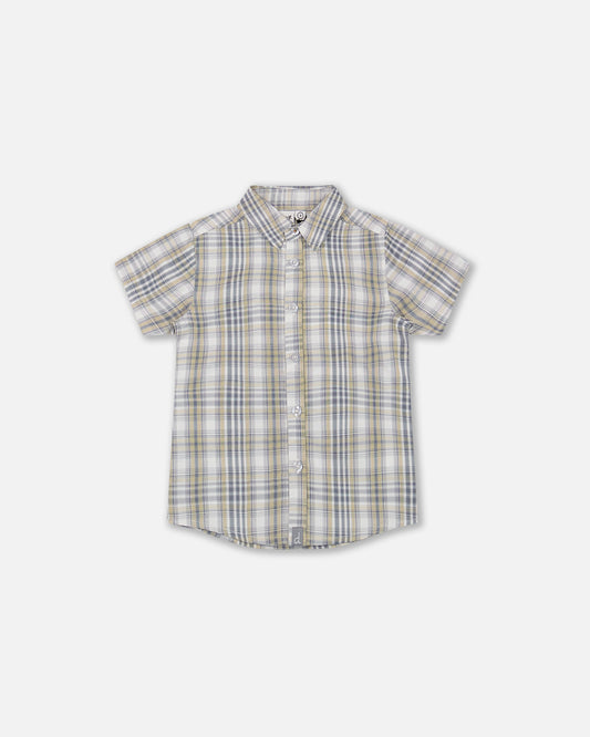 Short Sleeve Plaid Shirt - Blue Green