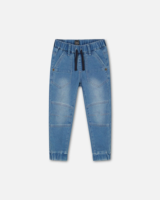 French Terry Denim Jogger Pants - Light Blue Denim