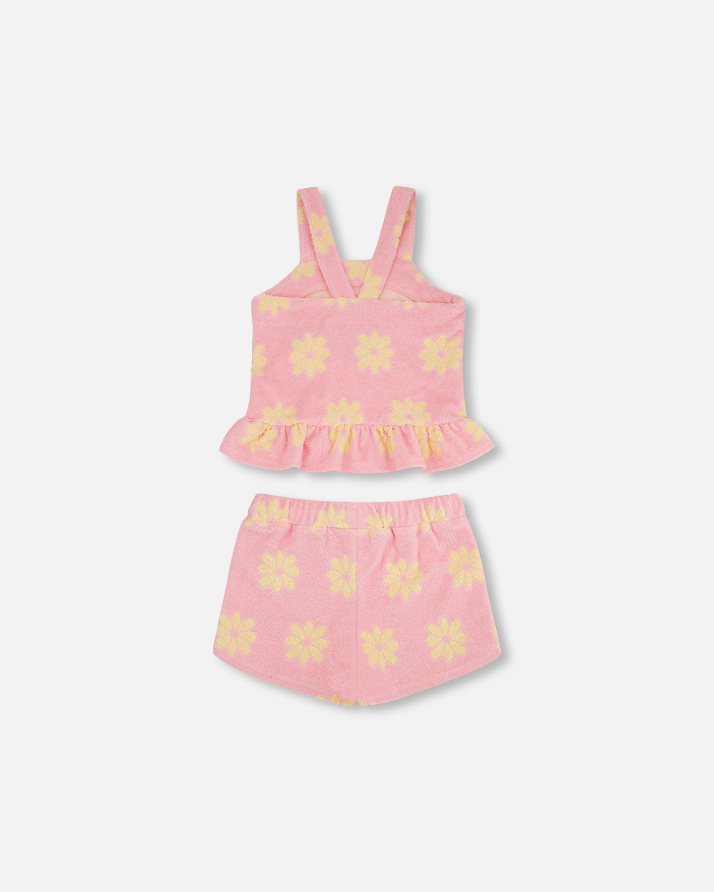 Terry Cloth Flowers Tank Top and Short Set - Candy Pink