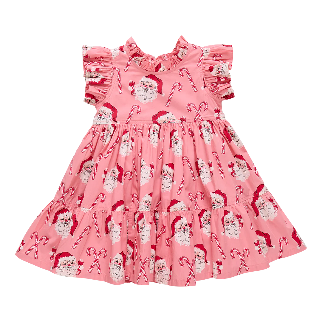 Girls Jennifer Dress Pink Candy Cane Santa