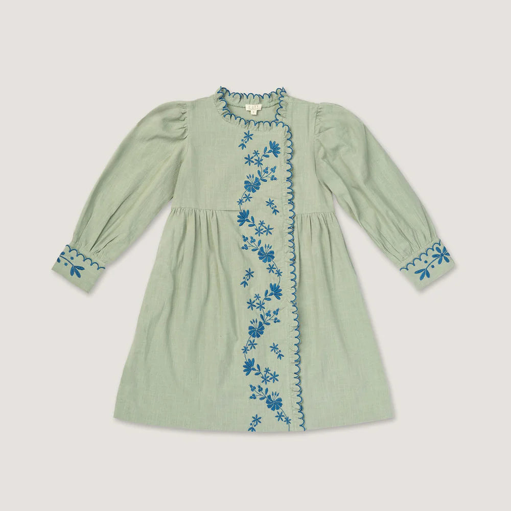 Florence Dress - Sage with Embroidery