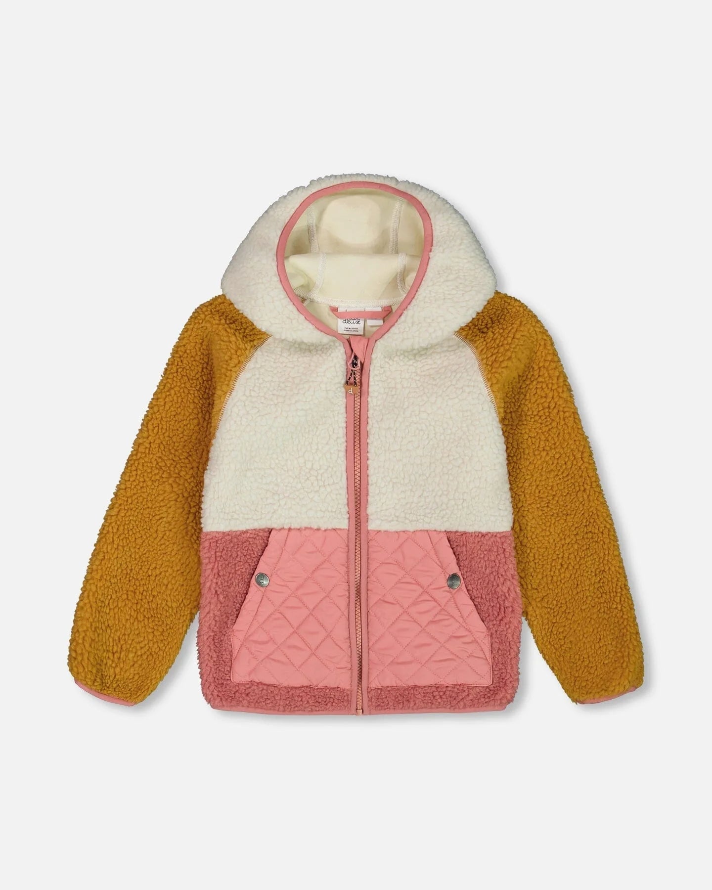 Sherpa Mid Season Baby Jacket - Orange, Off White, and Old Pink