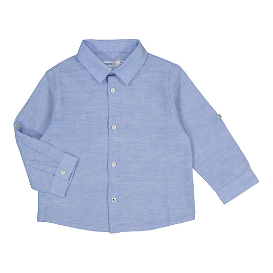 Basic Linen Long Sleeve Shirt - Sky Blue