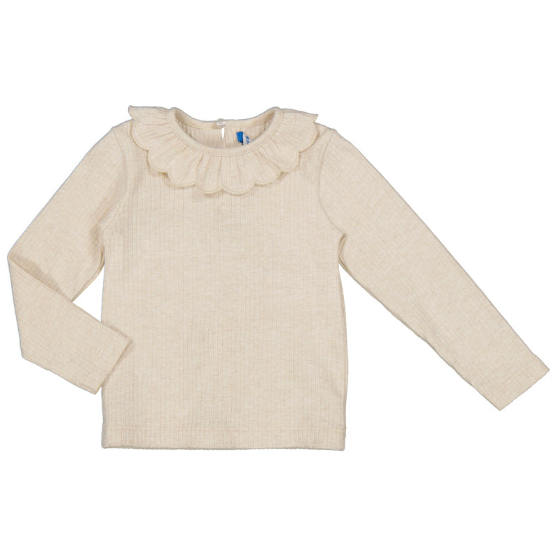 Baby Ribbed Ruffle Neck T-Shirt - Milk