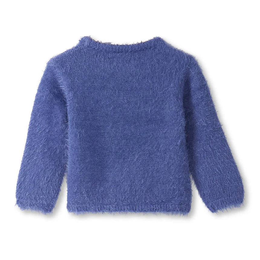 Kitty Cat Furry Sweater - Bleached Denim