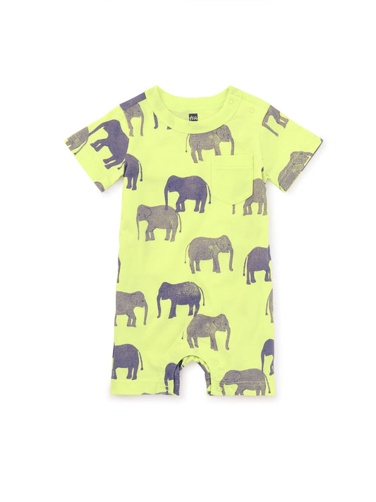 Pocket Shortie Baby Romper - Elephant Walk Kiwi