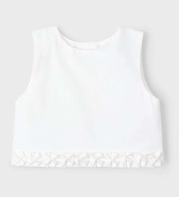 Girls Pleated Detail Top - Off White