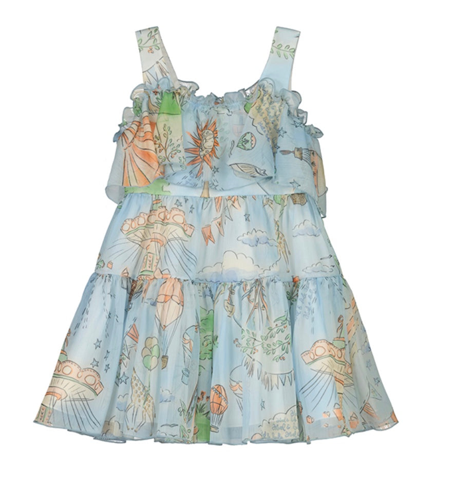 Ruffled Bambula Dress - Sky Blue