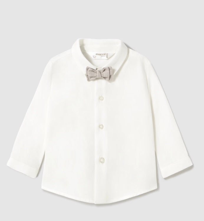 Newborn Long Sleeve Shirt with Bow Tie - Natural