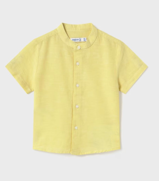 Baby Linen Mandarin Collar Shirt - Gold